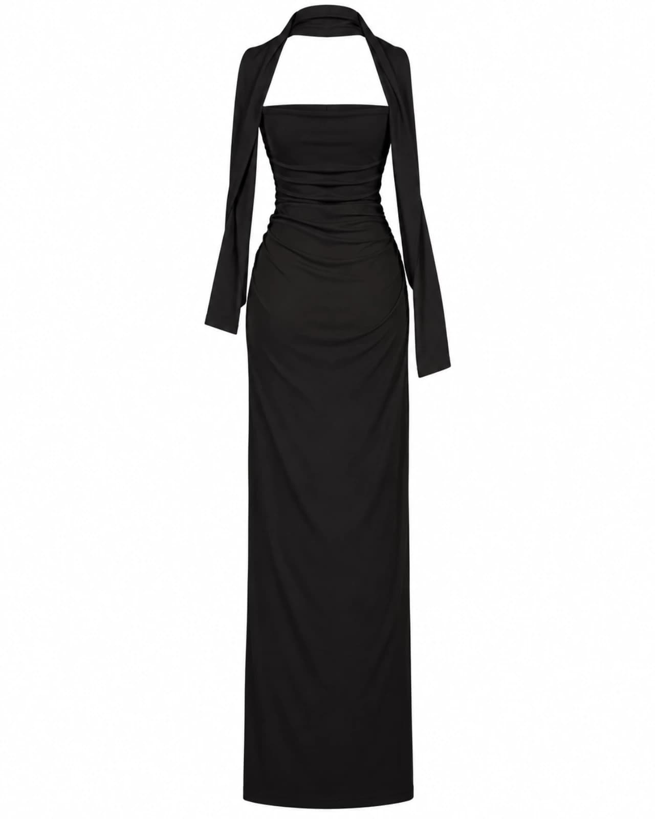 VESTIDO STRAPLESS CON FRUNCE — espalda