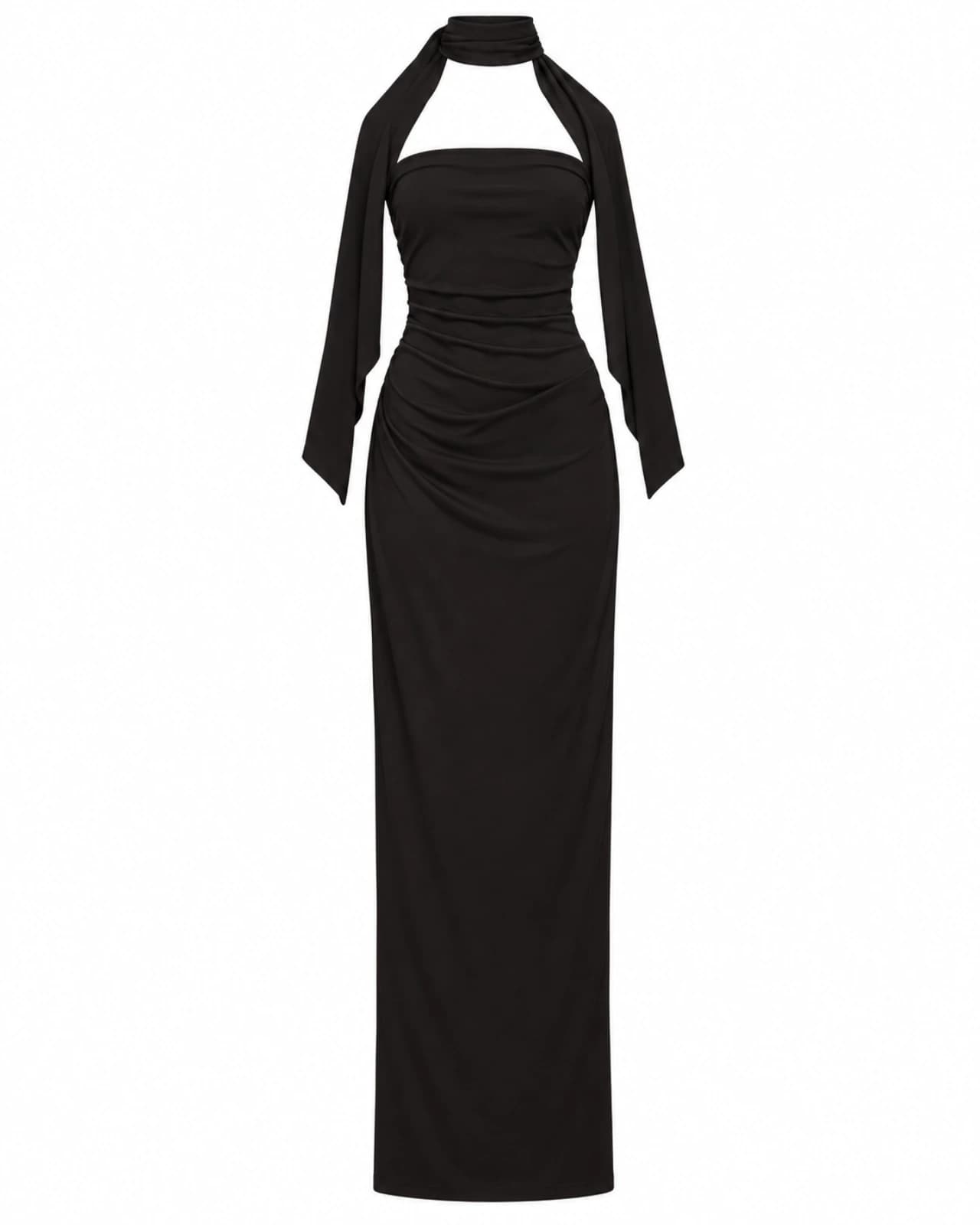 VESTIDO STRAPLESS CON FRUNCE — frente