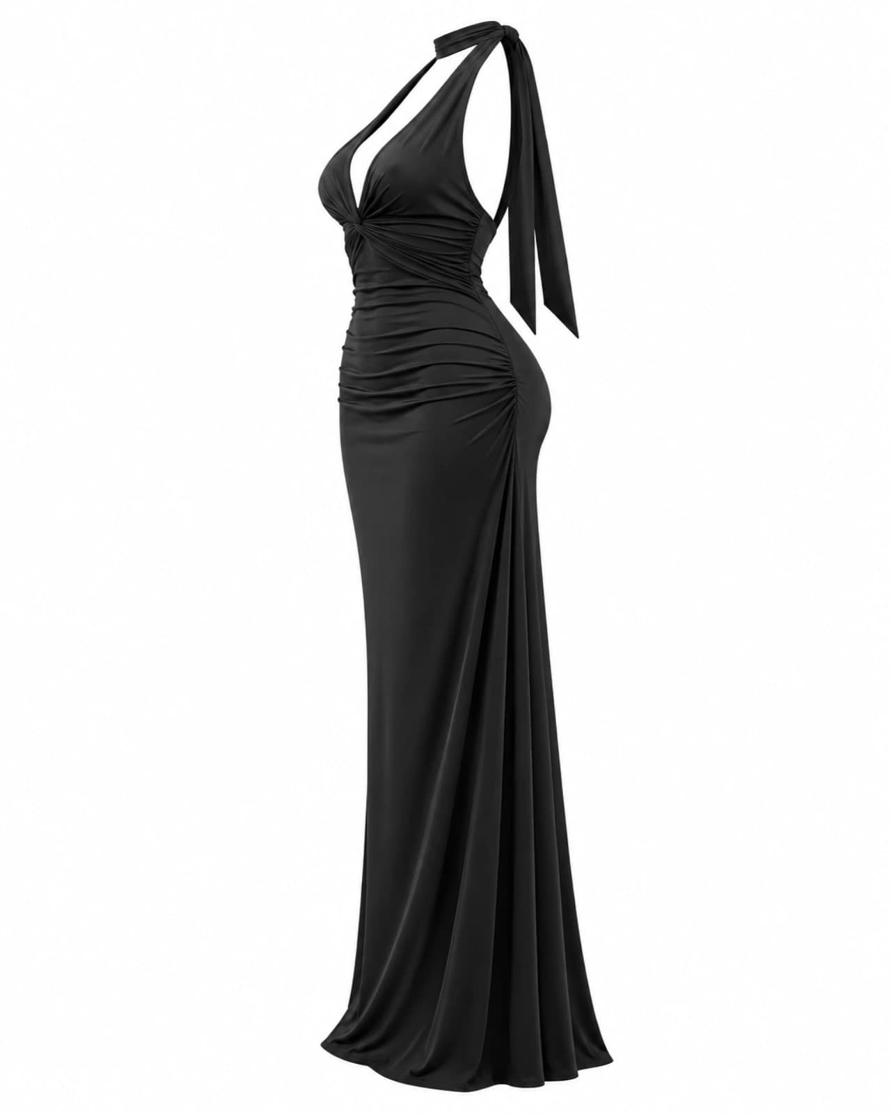 Vestido Halter con Nudo — Perfil derecho