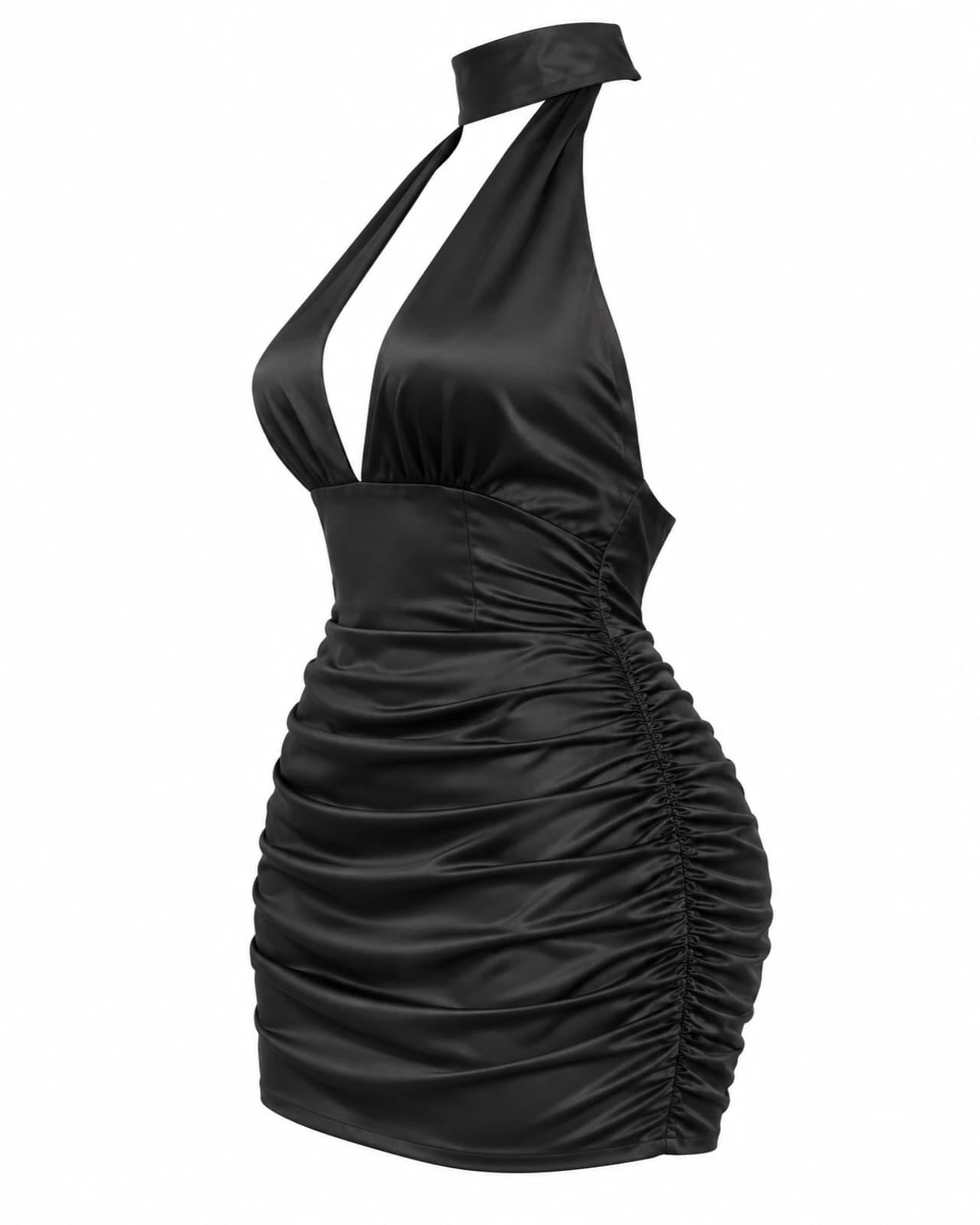 Vestido Micro Halter con Abertura — Perfil derecho