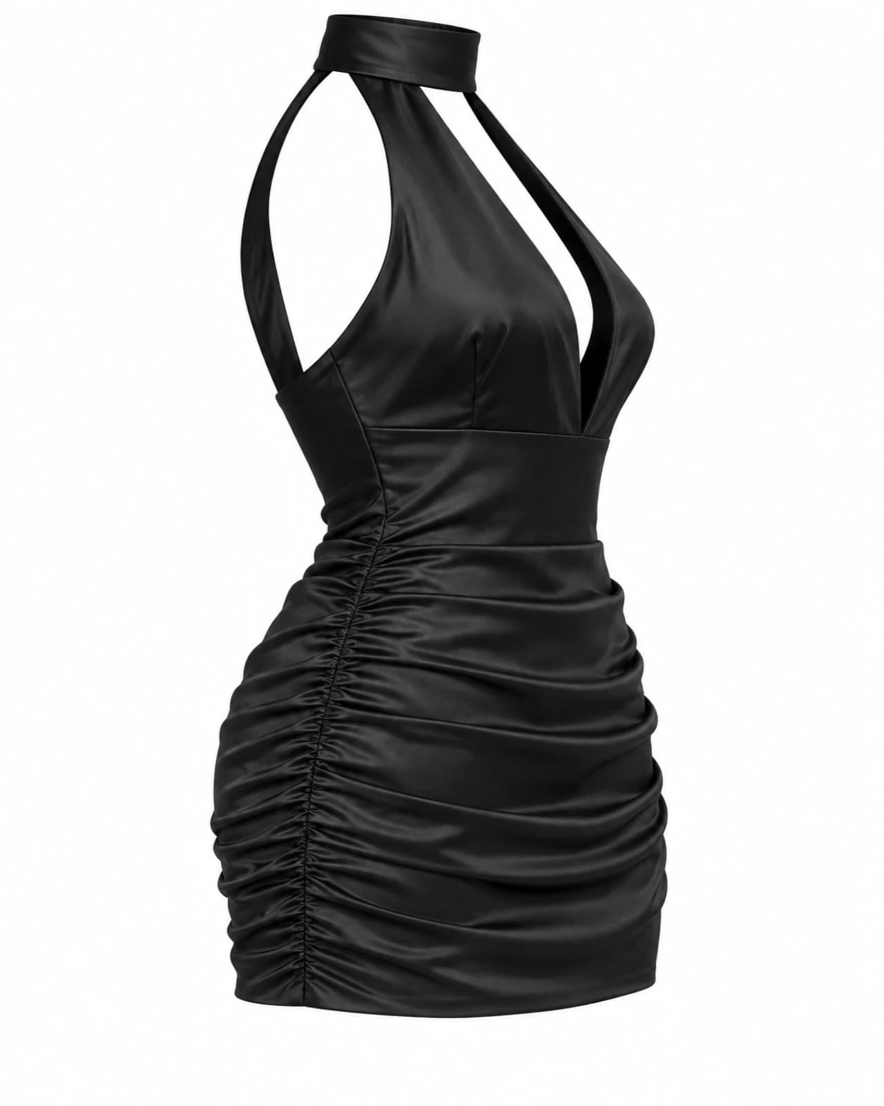 Vestido Micro Halter con Abertura — Perfil izquierdo