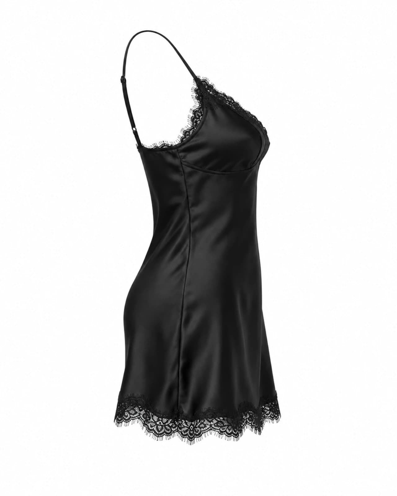 Vestido Satén con Puntilla — Perfil izquierdo